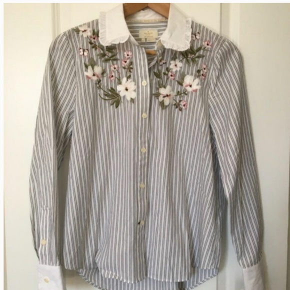 kate spade embroidered stripe ruffle top size small nwt - Picture 5 of 6